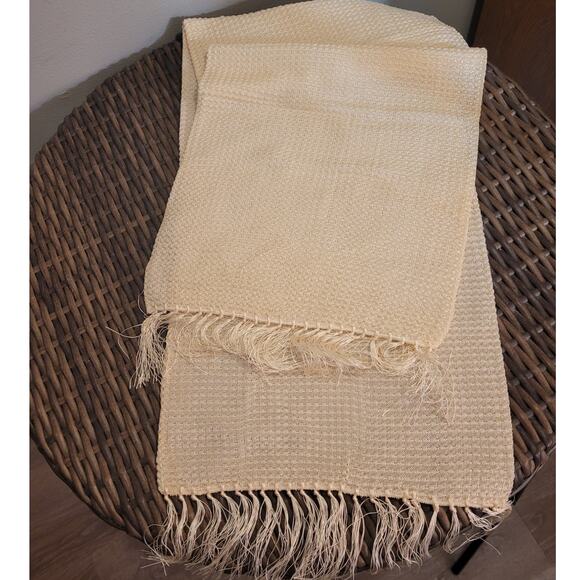 VINTAGE Mid-Cetury MCM Deadstock NIB Gogaware & Long Ivory Woven Fringe Scarf - Picture 9 of 9